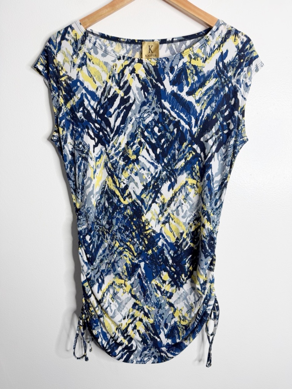 Kasper Ruched Sides Tunic Top Colorful Large  Sleeveless Abstract Print Workwear